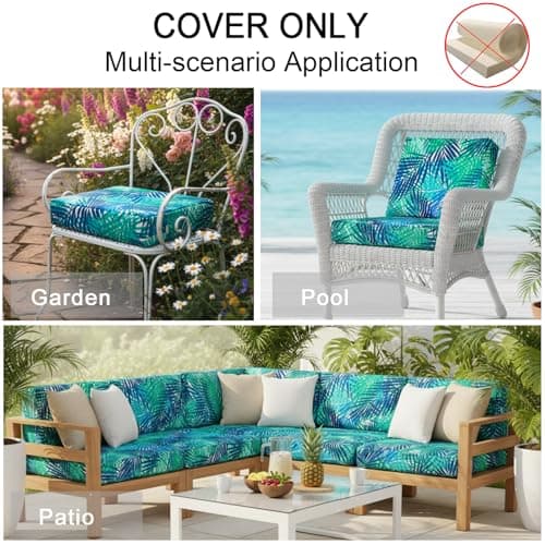 NettyPro Outdoor Patio Chair Seat Cushion Covers UV Resistant Water Repellent Furniture Cushion Slipcovers, 24x22x4 inch, Tropical Leaf — view 7