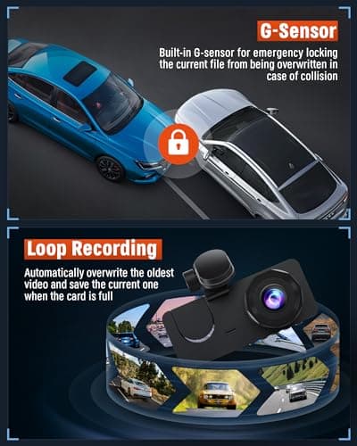 3 Channel Dash Camera, Dash Cam Front and Rear Inside, 4K UHD 170 Deg Wide Angle Dashboard Camera with 32GB SD Card, Built in IR Night Vision,Loop Recording,24H Parking Monitor, Accident Lock — view 2