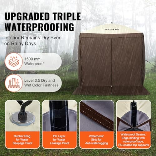 VEVOR Pop Up Gazebo Tent, Pop-Up Screen Tent 4 Sided Canopy Sun Shelter with 4 Removable Privacy Wind Cloths & Mesh Windows, 6x6FT Quick Set Screen Tents with Netting, Brown — view 2
