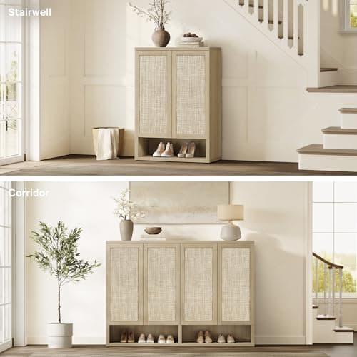 SICOTAS 65.6" Wide Rattan Shoe Storage Cabinet for Entryway with Doors — view 3