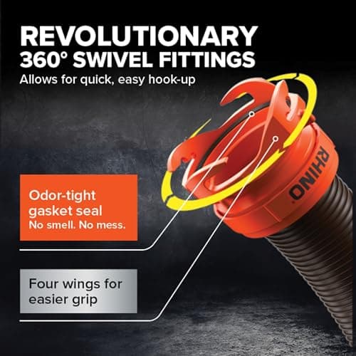 Camco RhinoFLEX 15' Camper/RV Sewer Hose Kit — Includes 4-in-1 Adapter, Clear Elbow, & Caps — Connects to 3″ Slip & 3″, 3 1/2″, 4″ NPT Threaded Sewer Connections (39770) — view 3