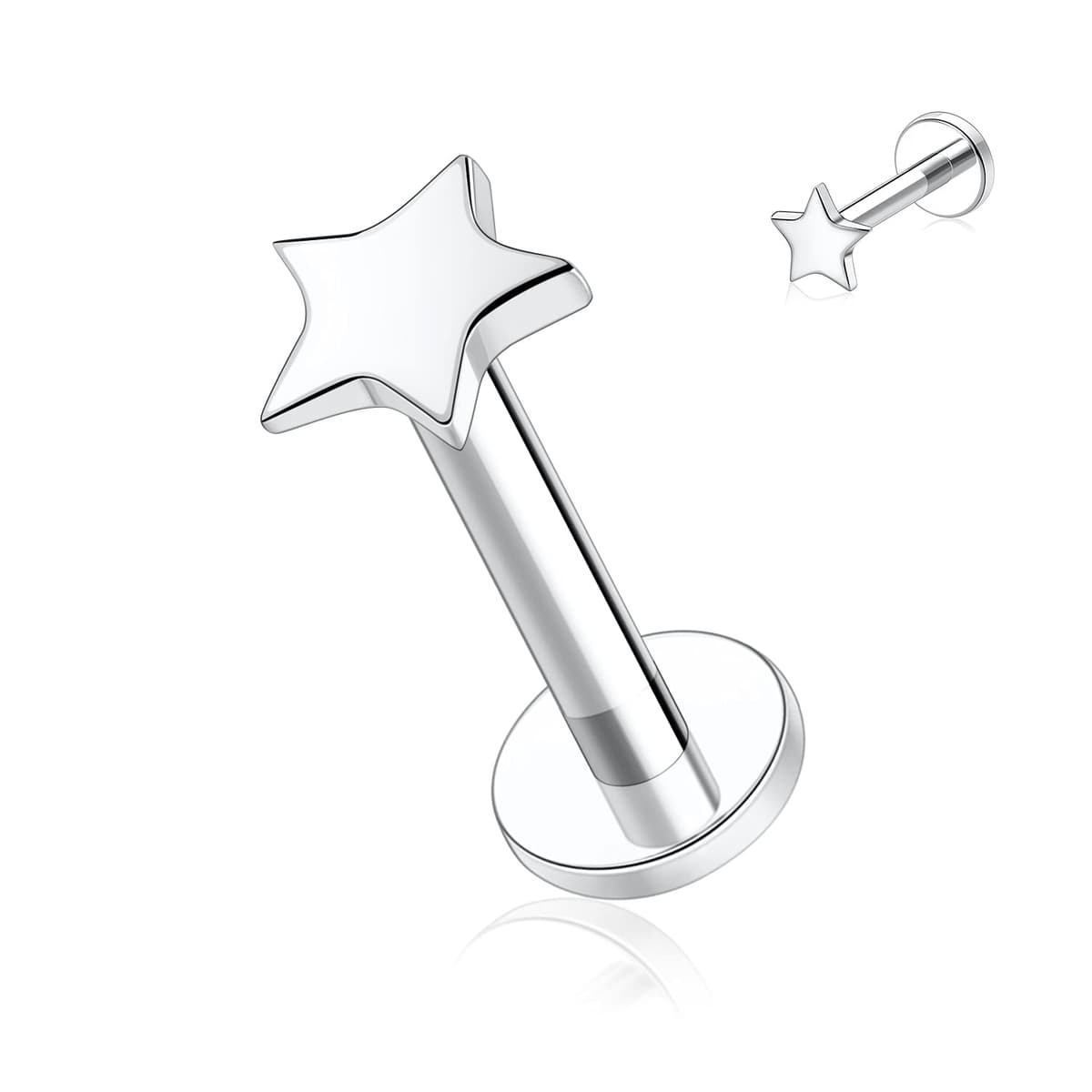 hengkaixuan 16G Titanium Labret Studs - Internally Threaded Flatback - Unisex - Silver - Piercing Jewellery — view 14