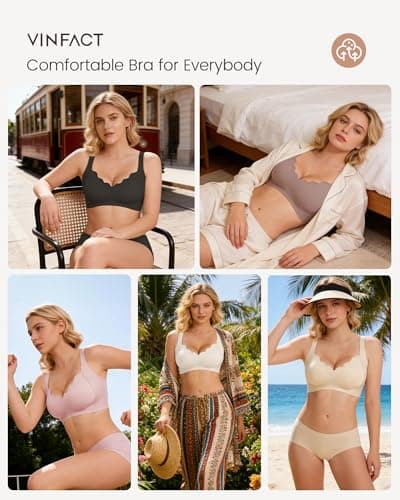 Vinfact Push Up Bras Scalloped Lift Bras for Women No Underwire Seamless Support Everyday Tshirt Bras Black L — view 7