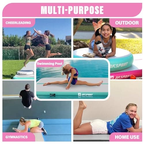 AKSPORT 10ft 13ft 16ft 20ft Air Track Tumbling Mat for Gymnastics Inflatable Airtrack Floor Mats with Electric Air Pump for Home Use Cheerleading Training (Light Pink, 10x3.28x0.33ft) — view 5