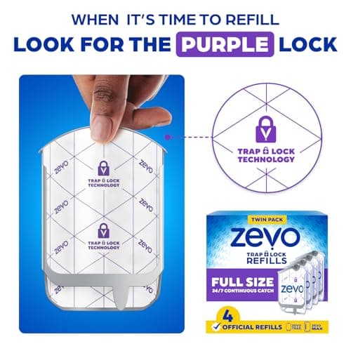 Zevo Flying Insect Trap Official Refill Cartridges - Fits Zevo Trap and MAX Indoor Fly Trap, Trap+Lock Technology Fly Trap Refill for Gnats, House Flies & Fruit Flies (4 Official Refill Cartridges) — view 8