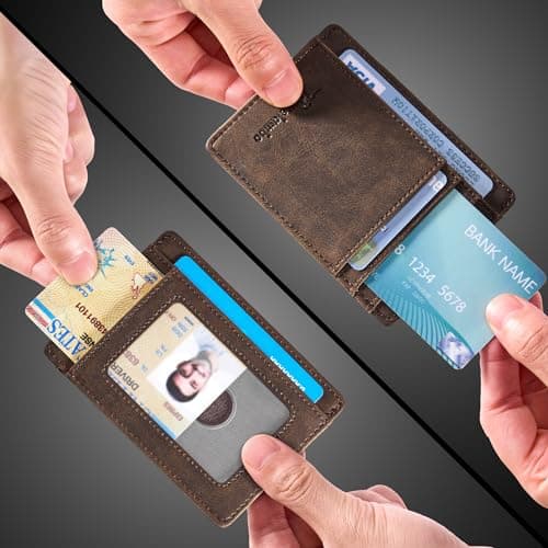 Travelambo Front Pocket Minimalist Leather Slim Wallet RFID Blocking Medium Size(Crazy Horse Coffee) — view 7