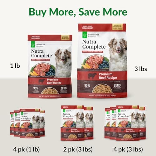 ULTIMATE PET NUTRITION Nutra Complete, 100% Freeze Dried Raw Veterinarian Formulated Dog Food with Antioxidants Prebiotics and Amino Acids (1 Pound, Beef) — view 5