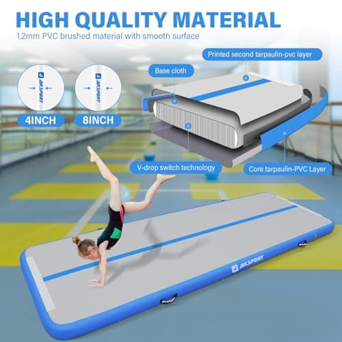 AKSPORT Gymnastics Air Mat Tumble Track Tumbling Mat Inflatable Floor Mats with Electric Air Pump for Home Use/Tumble/Gym/Training/Cheerleading/Parkour/Beach/Park/Water((Light Blue, 9.84ft) — view 2