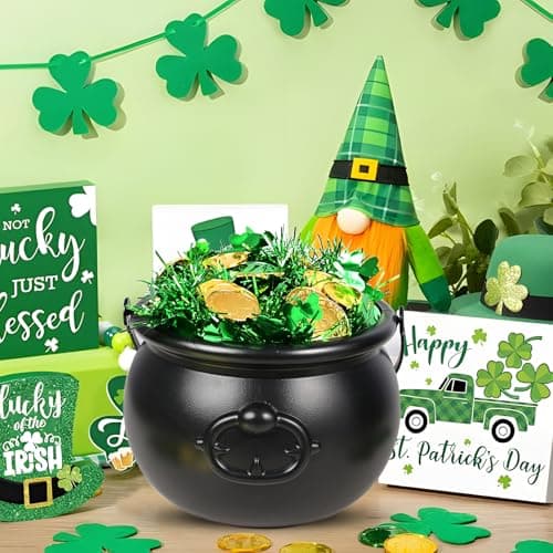EnriQ 202 Pcs St Patrick's day 8" Black Cauldron Candy Kettle with 200 Lucky Coins for St Patty Decorations St. Patricks Day Party Favor — view 3