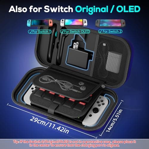 Auarte [Charge inside Carrying Case for Nintendo Switch 2 2025 / Switch OLED / Switch with Adapter and for Joy Cons Storage, Travel Cases for Switch 2 Console with 22 Game Card Storage (Blue) — view 5