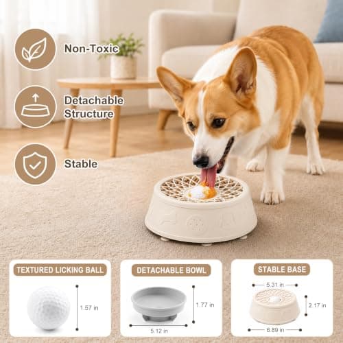 Dog Lick Bowl, Slow Feeder Dog Bowls for Liquid Treats, Food-Grade Silicone Anti-Slip Dog Licking Toy, Bone Broth and Yogurt Puzzle Feeder for Large Medium Puppy Pet & Cats Helps Protect the Stomach — view 4