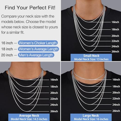 Girluky 925 Sterling Silver Chain Necklace for Women, 1.5MM Rope Chains Silver Chain for Women Sturdy & Durable Sterling Silver Necklaces 16 Inch — view 3
