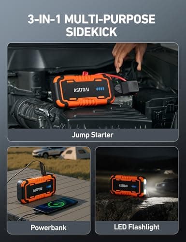 AstroAI P8 Booster Pack Jump Starter 4000A, 12V Portable Car Battery Booster for Up to 10L Gas or 8L Diesel Engines, with 10 Safety Protection, Jumper Cables, Power Pack, 3-in-1 LED Light,Orange — view 7