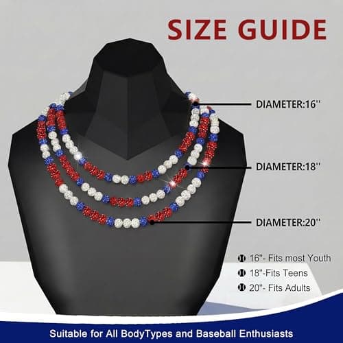 LMUWECNO Baseball Necklace for Men with Adjustable Bracelet, 10mm Rhinestone Beaded Choker 16/18/20 Inch, Strong Elastic Bling Ice Chains, Cool Softball Jewelry Gifts for Team Players Fans