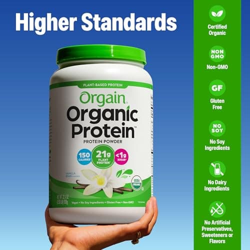 Orgain Organic Vegan Protein Powder, Vanilla Bean - 21g Plant Protein, 6g Prebiotic Fiber, No Lactose Ingredients, No Added Sugar, Non-GMO, for Shakes & Smoothies, 2.03 lb (Packaging May Vary) — view 3