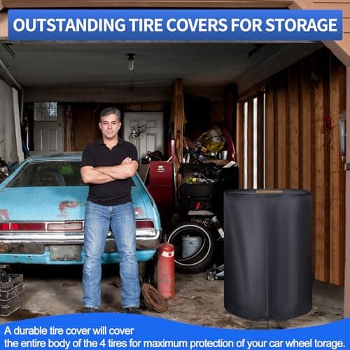 Tire Covers for Storage，Durable 420D Tire Storage Covers Waterproof Outdoor and Indoor,Universal Tire Covers Winter Storage with Waterproof Zipper,Air Vent (Holding 4 Tires Within 30 Inch Diameter) — view 6