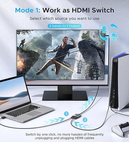HDMI Switch 4K 60Hz, WARRKY HDMI Switcher 2 in 1 Out [Fixed Braided Cable]