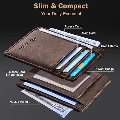 Travelambo Front Pocket Minimalist Leather Slim Wallet RFID Blocking Medium Size(Crazy Horse Coffee) — view 3