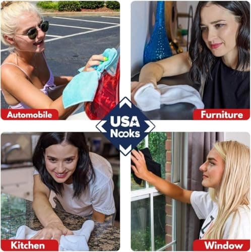 USANOOKS Microfiber Cleaning Cloth Grey - 12 Pcs (12.5"x12.5") - High Performance - 1200 Washes, Ultra Absorbent Microfiber Towel Weave Grime & Liquid for Streak-Free Mirror Shine - Car Washing Cloth — view 6