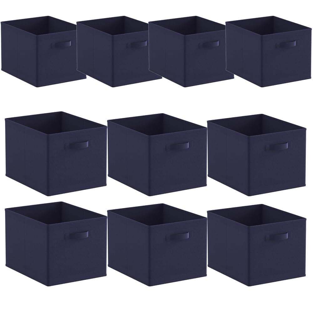 Foldable Storage Cubes Boxes Pack of 10 with Handle for Home Organization, Fabric Wardrobe Storage Box Organizer Basket Bins for Clothes Toys Towels, Collapsible&Durable Dark Blue 33x38x33cm