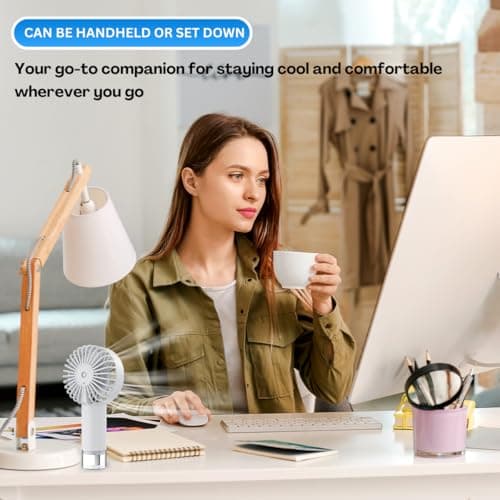 BlingTrail Mini Handheld Fan With Water Mist, Outdoor Portable Misting Fan Rechargeable, Water Spray, Hand Held, 2000mAh Battery Powered, Powerful & Ultra Quiet, for Travel, Sleeping, and Desk, White — view 5