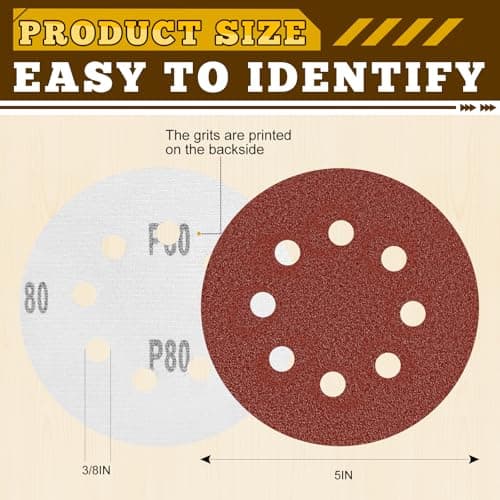 Jiomrzo 5 Inch Hook and Loop Sanding Discs, 50 Pack 8 Hole, 9 Mixed Grits — view 2
