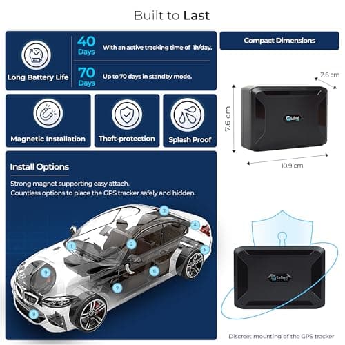 SALIND GPS magnetic, up to 70 Days Battery - GPS Tracker for every Vehicle, 4G LTE Car GPS Tracker with strong built-in Magnet for easy Fixation on all Surfaces, Robust & Splash Proof Tracking Device — view 2