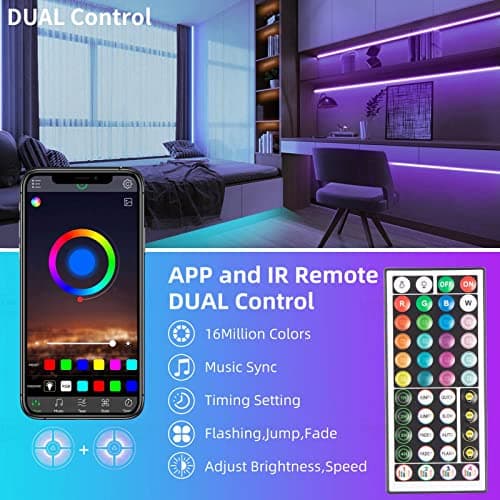 KSIPZE 100ft Led Strip Lights RGB Music Sync Color Changing Led Lights with Smart App Control Remote Led Lights for Bedroom Room Lighting Flexible Home Décor — view 4