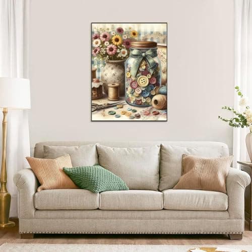 Accompany Wind 5D Diamond Painting Kits for Adults -Vintage Sewing Room with Buttons Jar Full Drill Diamond Art Craft Kits for Adults - Diamond Art Kits for Home Wall Decor 12×16 Inch — view 2