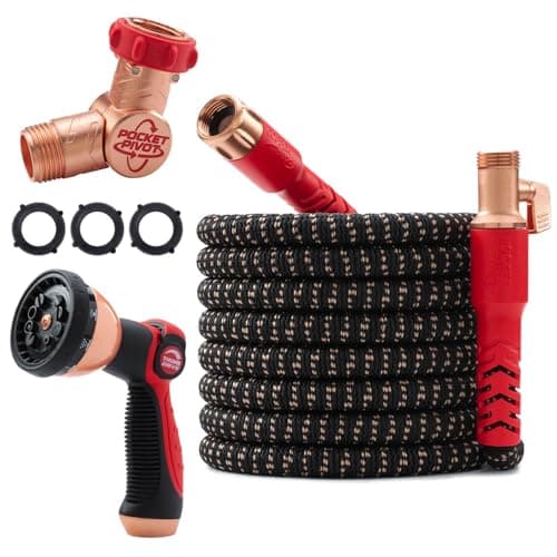Pocket Hose 75 FT Copper Head Expandable Garden Hose with Pocket Pivot, No Tangles, AS SEEN ON TV, 360° Swivel, Tri-Tex Tubing, Force Field Jacket, Lead-Free, No-Kink, Anti-Burst w/APT