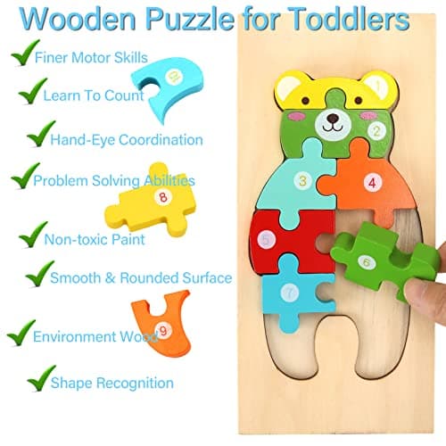 Wooden Puzzles for Toddlers 3-5 Year Old, Kids Montessori Toys for 3 Year Old, Learning Educational Wood Puzzle Toy Gift for 3 4 5 Year Old Boys Girls - 4 Pack