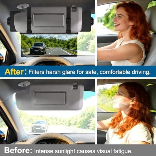 Veharvim Sun Visor Extender for Car (Polarized, UV400, PC Lens, 2 Side Sunshade), Car Visor Extender Sun Blocker, Visor Extender Attachment, Anti-Glare for Safe Driving — view 2