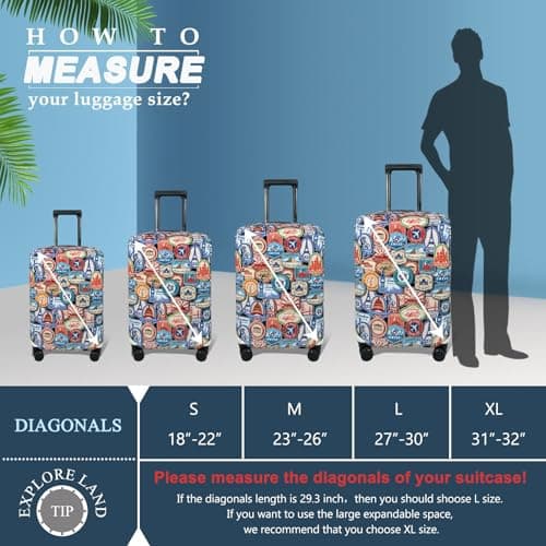 Explore Land Travel Luggage Cover Suitcase Protector Fits 31-32 Inch Luggage (Landmark Sticker, XL) — view 4