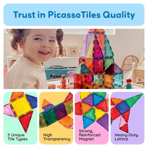 PicassoTiles 60 Piece Set 60pcs Magnet Building Tiles Clear Magnetic 3D Blocks Construction Playboards - Creativity Beyond Imagination, Inspirational, Recreational, Educational, Conventional — view 3
