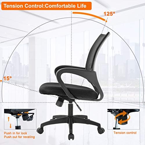 BestOffice Home Office Chair Ergonomic Desk Chair Mesh Computer Chair with Lumbar Support Armrest Executive Rolling Swivel Adjustable Mid Back Task Chair for Women Adults, Black (Black) — view 4