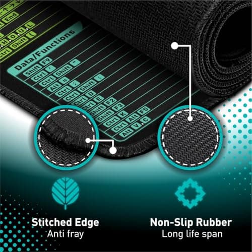Pixiecube Excel Cheat Sheet Desk Pad | Excel Shortcut Keys Mouse Pad | Extended Large XL Gaming Mousepad | PC Office Spreadsheet Keyboard Mat | Non-Slip Stitched Edge — view 4