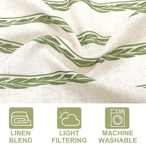 JIUZHEN Striped Linen Kitchen Curtains 2 Panels - Short Tier Drapes with Rod Pocket, Farmhouse Cafe Curtains for Small Windows 36 Inch Length, Wheat Stripe Green — view 3