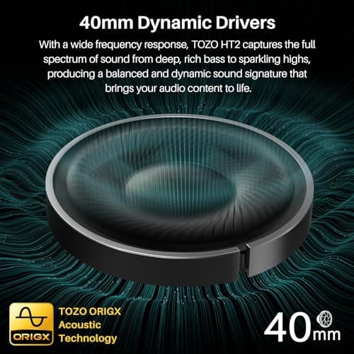 TOZO Hybrid Active Noise Cancelling Headphones, Wireless Over Ear Bluetooth Headset, 60H Playtime, Hi-Res Audio Custom EQ via App Deep Bass Comfort Fit Ear Cups, for Home Office Travel — view 3