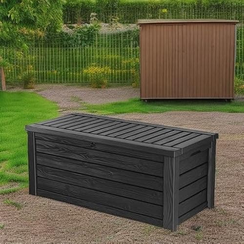 Keter Westwood 150 Gallon Resin Large Outdoor Storage Box for Patio Furniture, Outdoor Cushions, Garden Tools and Pool Floats, Dark Grey — view 4