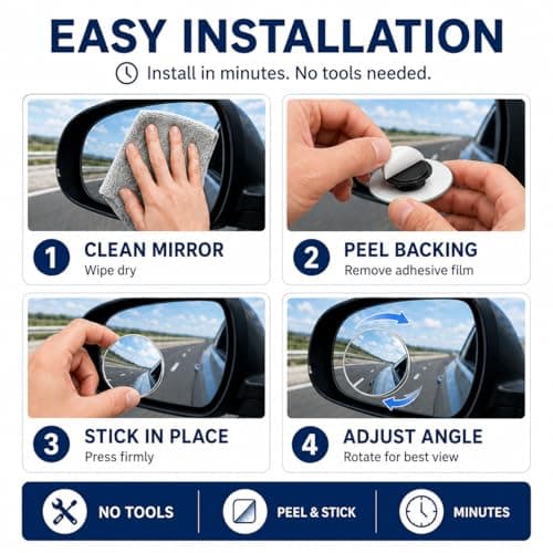 PyraLume Frameless Car Blind Spot Mirror 2 Pack - Premium Convex HD Glass Round Side Blind Spot Mirrors with Wide Angle View, Eliminate Blind Zones & Parking Assistance for Safe Driving — view 5