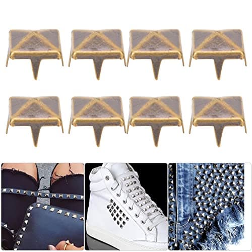 Square Rivets,100 Pcs 9 Mm Brass Copper Square Pyramid Studs 4 Prong Metal Nailhead Studs Spikes for Clothing Bag Leather Shoes Punk Rock Jewelry Craft (Bronze) — view 2