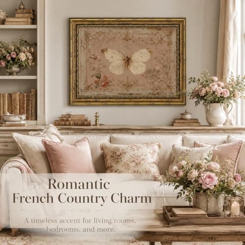 Gold Framed Wall Art Vintage Butterfly Canvas Wall Art White Moth Moody Rustic Insect Artwork Prints Picture for Living Room Bedroom Farmhouse Bathroom Office Decor, 11" L x 9" W — view 7