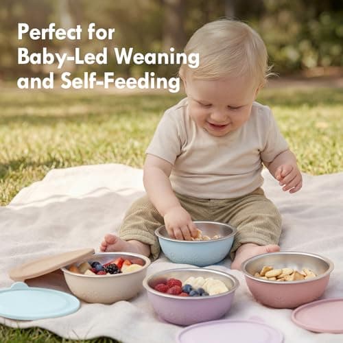 Moonkie Baby Bowls with Suction, Stainless Steel & Silicone Toddler Bowls with Lids, Seamless One-Piece Design Silicone Bowls for Babies 4 Months+, 13oz, BPA-Free, Lead-Free, Dishwasher Safe, 2 Pack — view 4