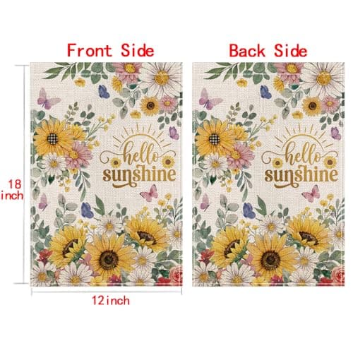 wyooxoo Spring Summer Hello Sunshine Garden Flag 12x18 Inch Double Sided Seasonal Floral Garden Flag Outside Burlap Farmhouse Small Yard Flag — view 5