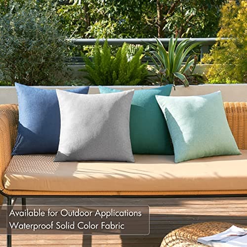 MIULEE Pack of 4 Decorative Outdoor Solid Waterproof Throw Pillow Covers Linen Garden Farmhouse Cushion Cases for Patio Tent Balcony Couch Sofa 18x18 inch Blue
