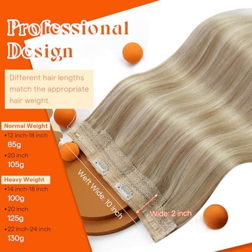 Sunny Hair Wire Hair Extensions for Women Straight Fish Line Human Hair Extensions Invisible Wire Extensions Easy to Apply Dark Ash Blonde Highlights Golden Blonde 18inch 85g
