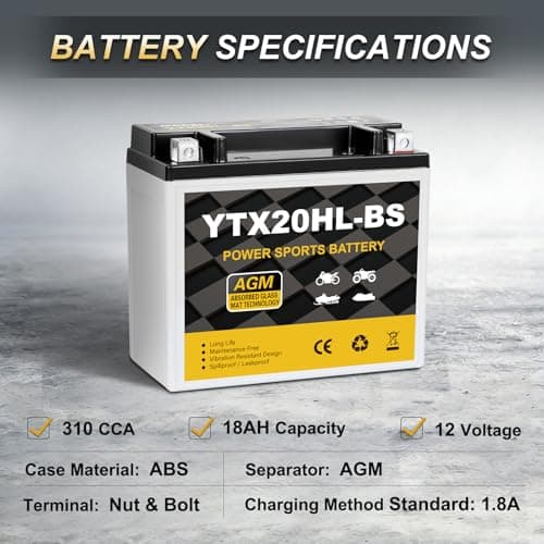 Daakmax YTX20HL-BS Motorcycle Battery 12V 18Ah 310CCA, Maintenance Free Sealed AGM Powersport Battery, Replacement for ATV UTV Scooter, YTX20HL BS / ETX20L / GTX20HL-BS — view 2