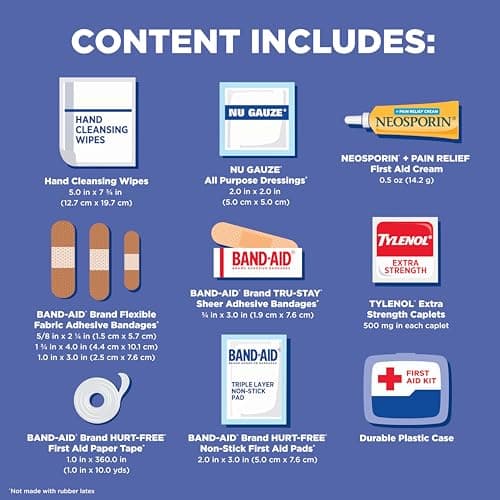 BAND-AID Brand Travel Ready Portable Emergency First Aid Kit, Minor Wound Care, Perfect for Home, Car, Camping, Travel & Outdoor Essentials, Supplies Include Bandages, Neosporin & Tylenol, 80 Piece — view 4