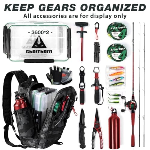 Ghosthorn Fishing Backpack with Rod Holder, Fishing Tackle Sling Bag, Lightweight Fish Storage Tackle Box Fly Fishing Gifts for Men Women Child (Black Camouflage) — view 3