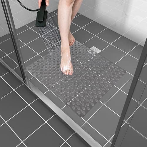 21" X 21" Non Slip Bath Mat Square Shower Mat Quick Dry Soft TPE Shower Mats with Large Drain Holes and Suction Cups for Floor Bathroom Home Kitchen Hotel Machine Washable Shower Floor Mat — view 5